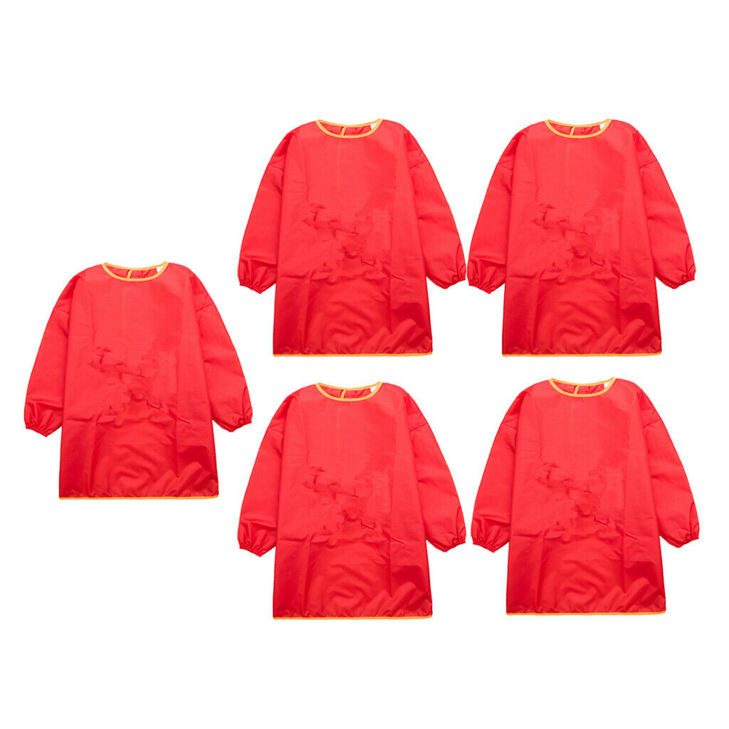 5 Pieces Kids Long Sleeve Drawing Apron Waterproof Eating Bib Size_M Red