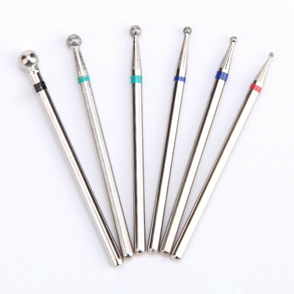 6x Nail Drill Bits Ball Head 3/32" Diamond Cuticle Clean Electric Files Bits