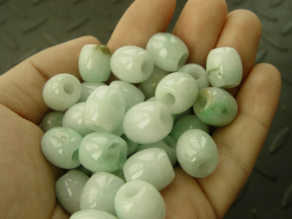5Pcs 100% Natural Grade A JADE Jadeite Green 13mm Loose Bead Barrel beads AA++