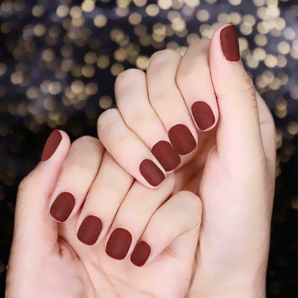 48 Packs UV Gel Artificial Nails Women Square Tips for Wedding Pink+Coffee