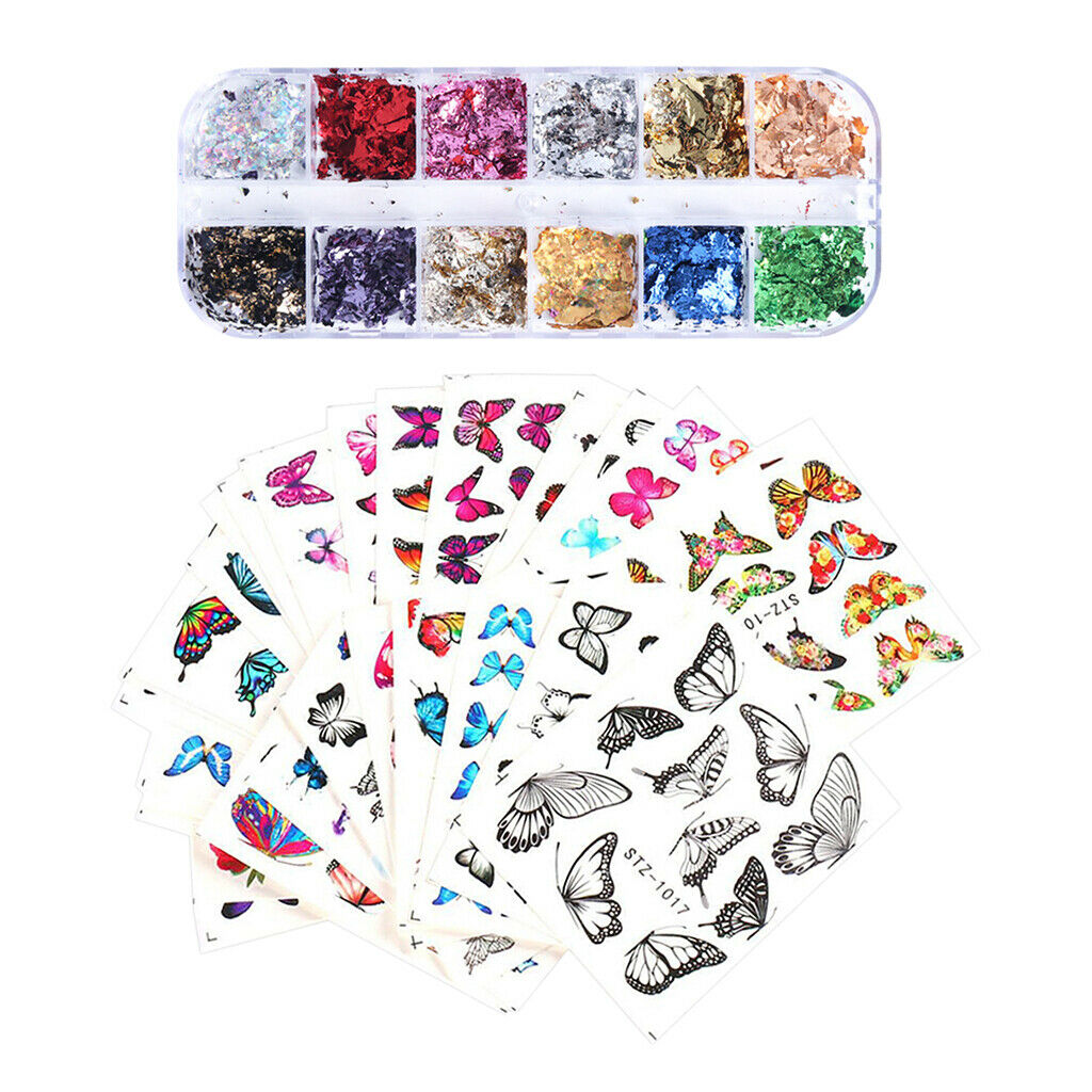 30 Sheets Nail Art Stickers Butterfly Paillettes Watermark Manicure Supplies