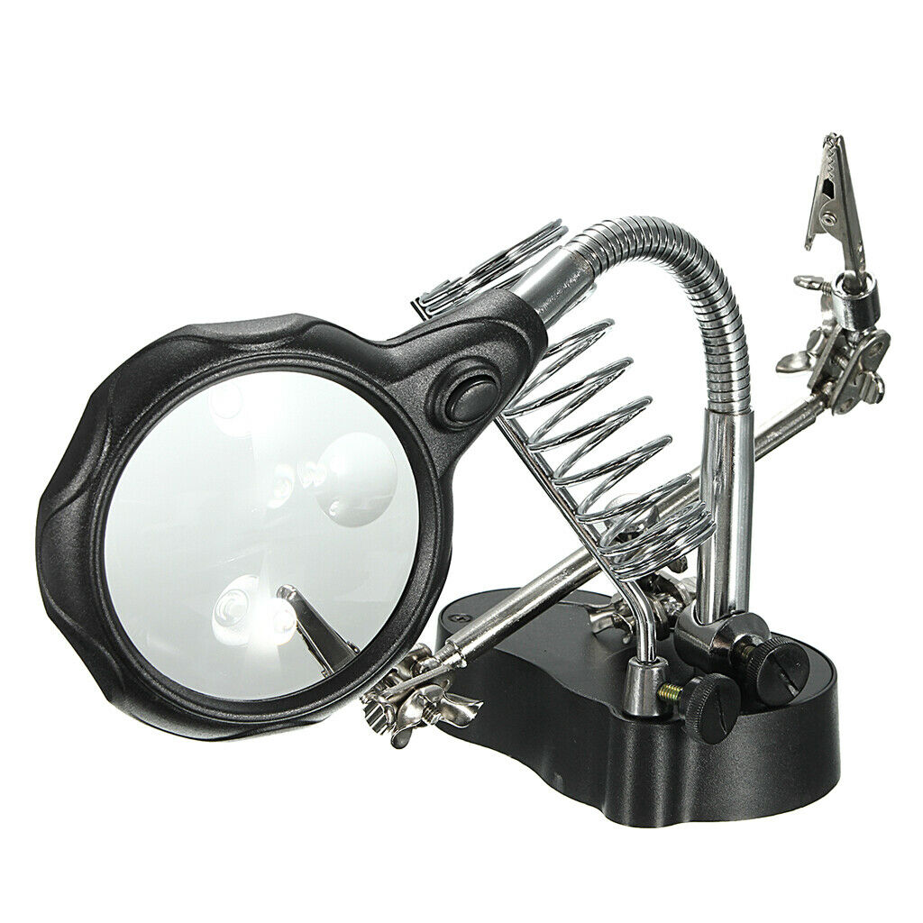 LED Helping Hands~Soldering Station Magnifier~3X/12X Dual Magnification Len~