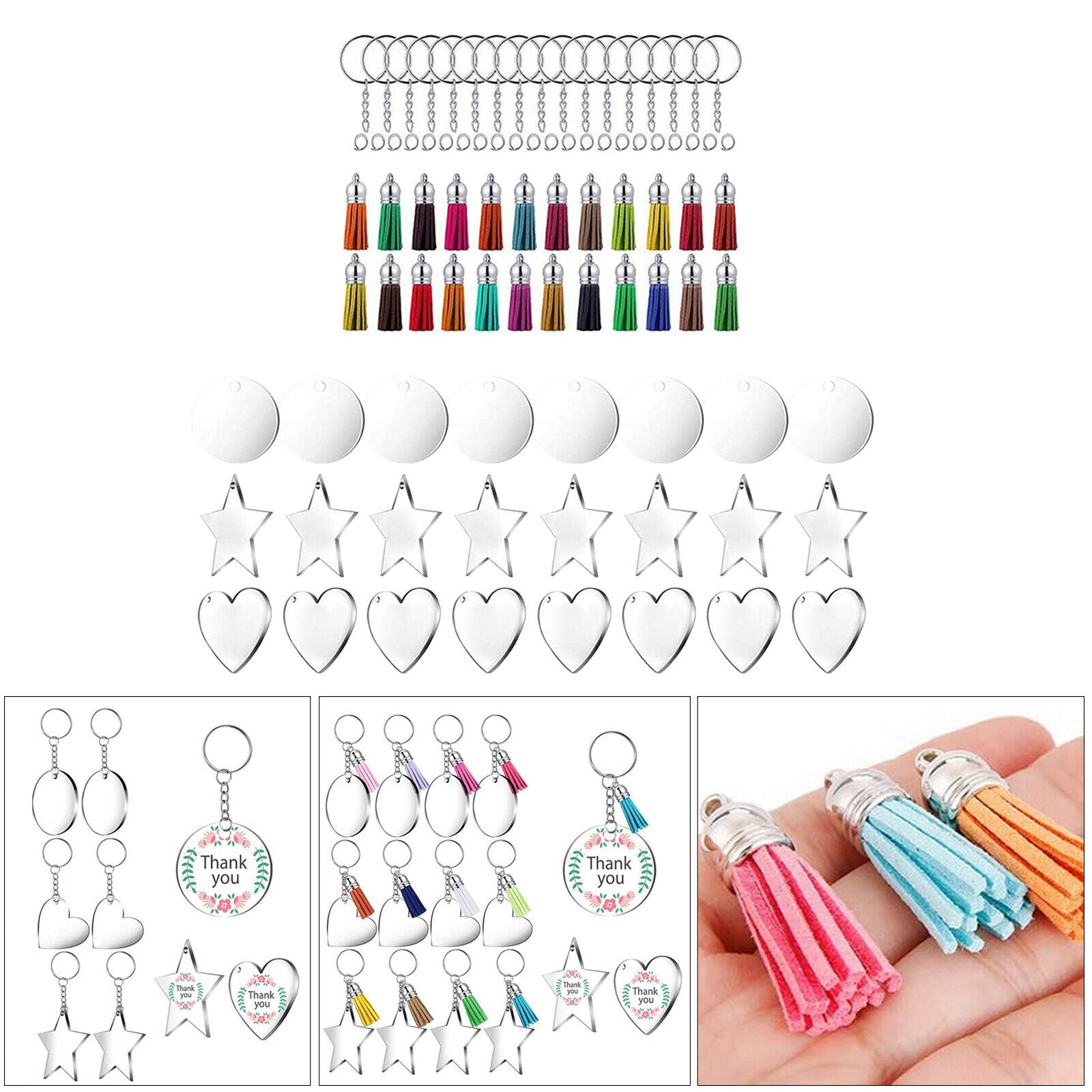 96x DIY Keychain Kit Key Chain for Jewelry DIY Crafts Projects Material