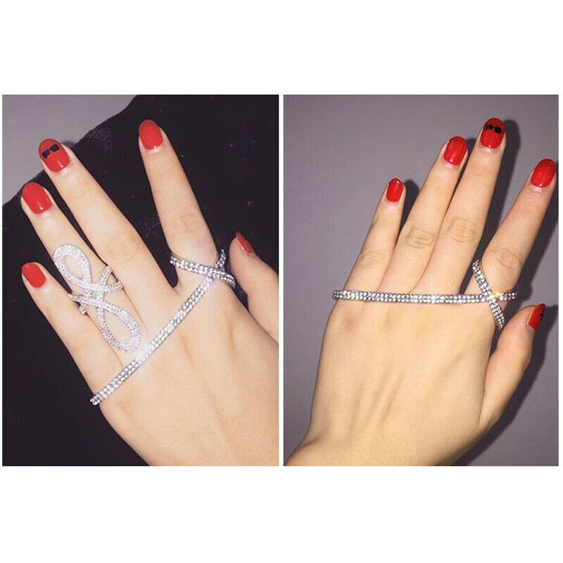 Hand Cuff Palm Bracelet Ring Crystal Zircon Bangle Bridal Flowergirl Jewelry