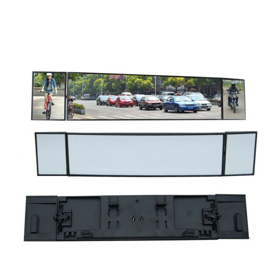 Car Tri-fold Curved Rear View Mirror Wide Angle Panoramic Anti-dazzling 380mm