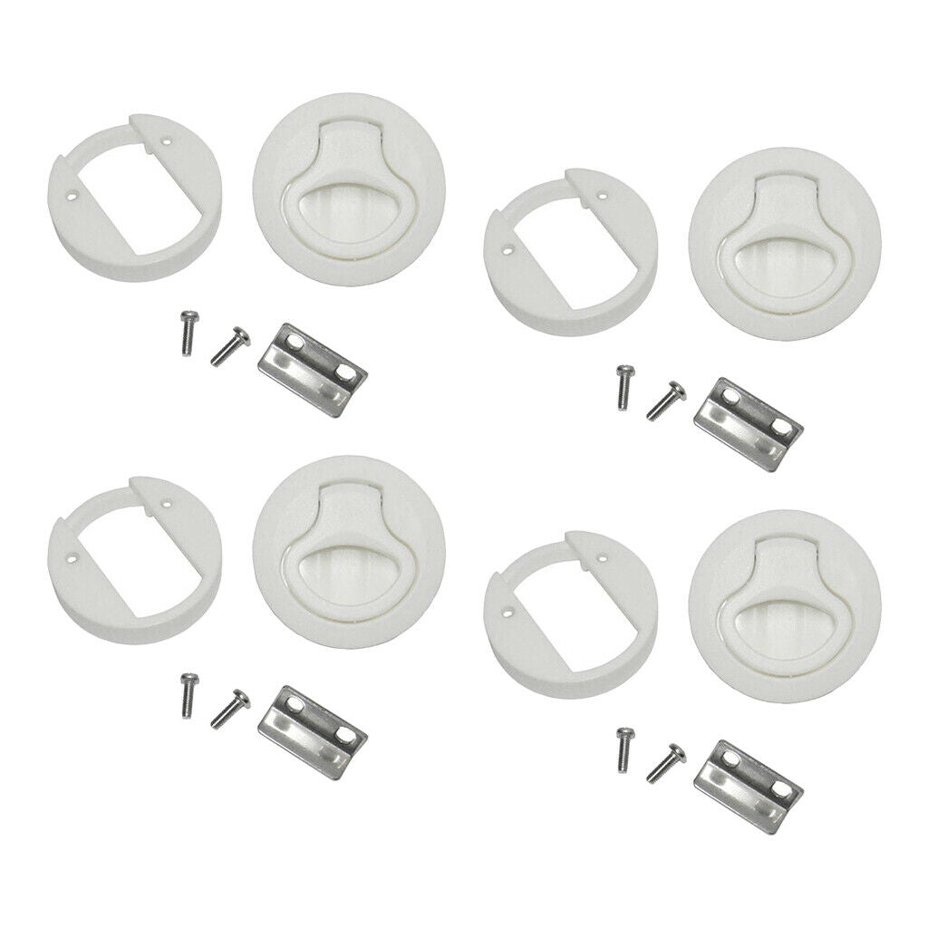 4pcs  2" Round Locking Flush Pull Latch Hatch Lift Key Boat Door Deck White