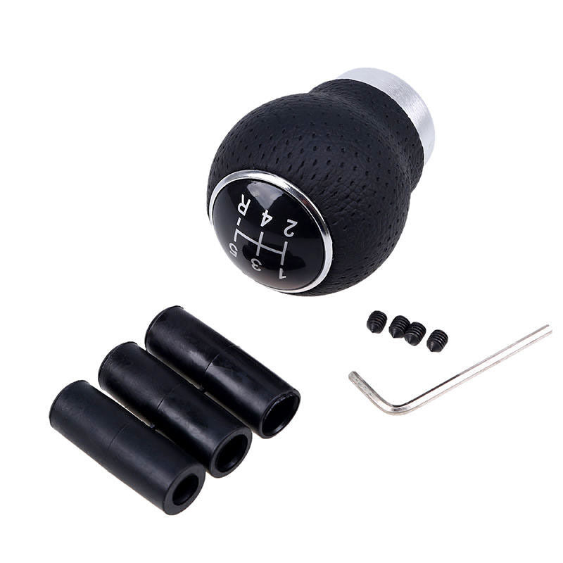 Black Leather 5-Speed Universal Aluminum Manual Gear Shift Knob Shifter Lever
