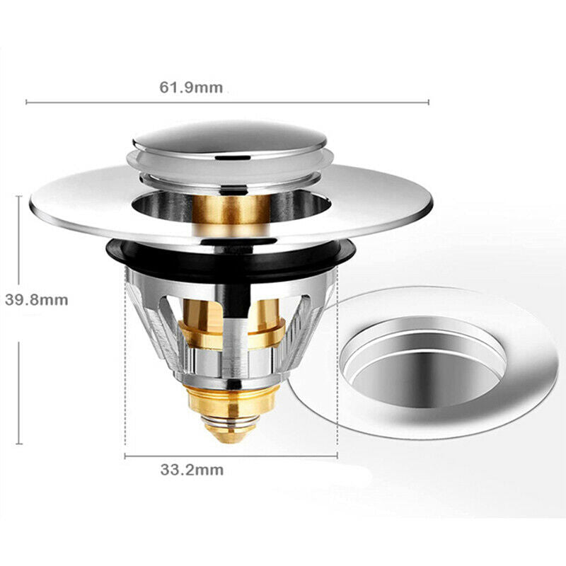 Sink Drain Filter Stainless Steel Bounce Core Push-Type Built-in Strai JYDFAU