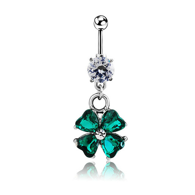 Retro Crystal Clover Navel Piercing Sexy Belly Button Ring Body Piercin.l8