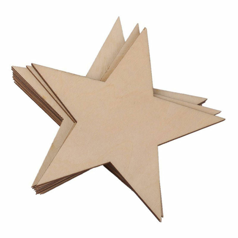 25 Pcs Natural Unfinished Blank Wood Wooden Stars Star DIY Decor Crafts