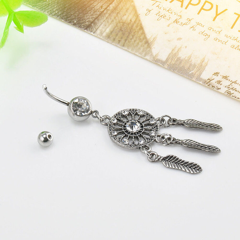 Crystal Rhinestone Dream Catcher Body Piercing Belly Button Navel Ring Ba.l8