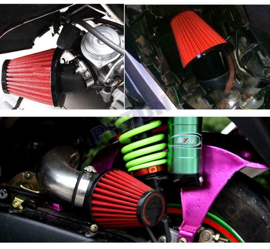 Red 48mm Air Filter Pod 45Degree Bend Inlet For Motorcycle Scooter ATV Dirt Bike