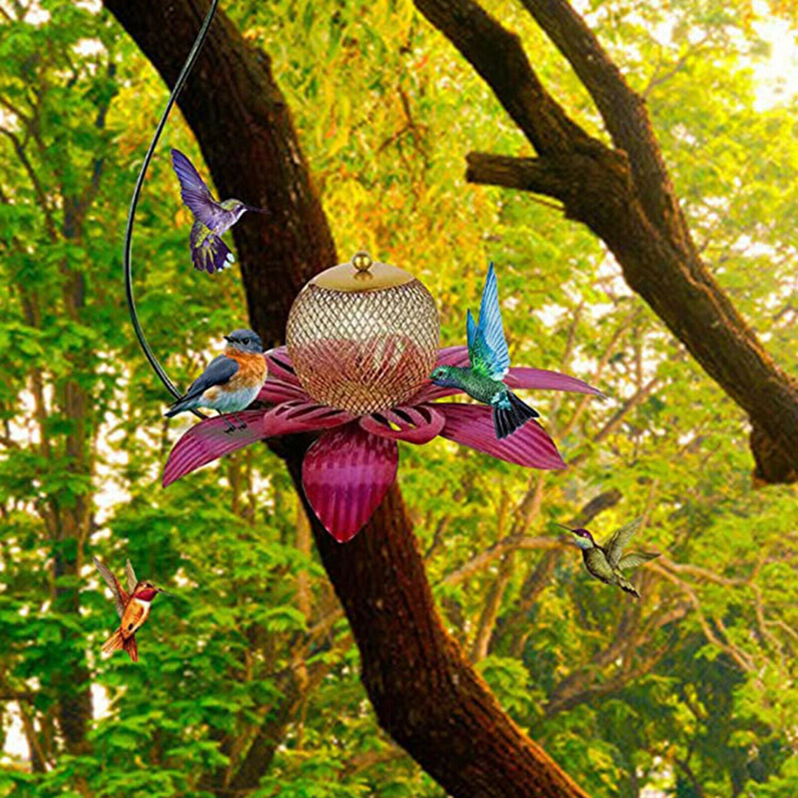 Metal Flower Bird Feeder Hummingbird Feeder for Outdoor Patio Garden
