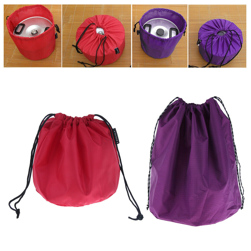 2x Plain Camping Tableware Drawstring Bags Picnic Dishes Organizer Container