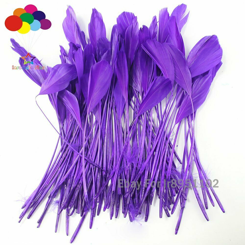 100Pcs 15-20cm Dark purple Rooster Tail Feather Clothing Party Decoration Coque