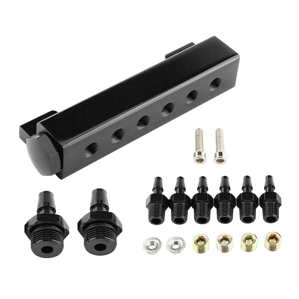 6 Port VACUUM Block Intake Manifold Wastegate Turbo Boost Black