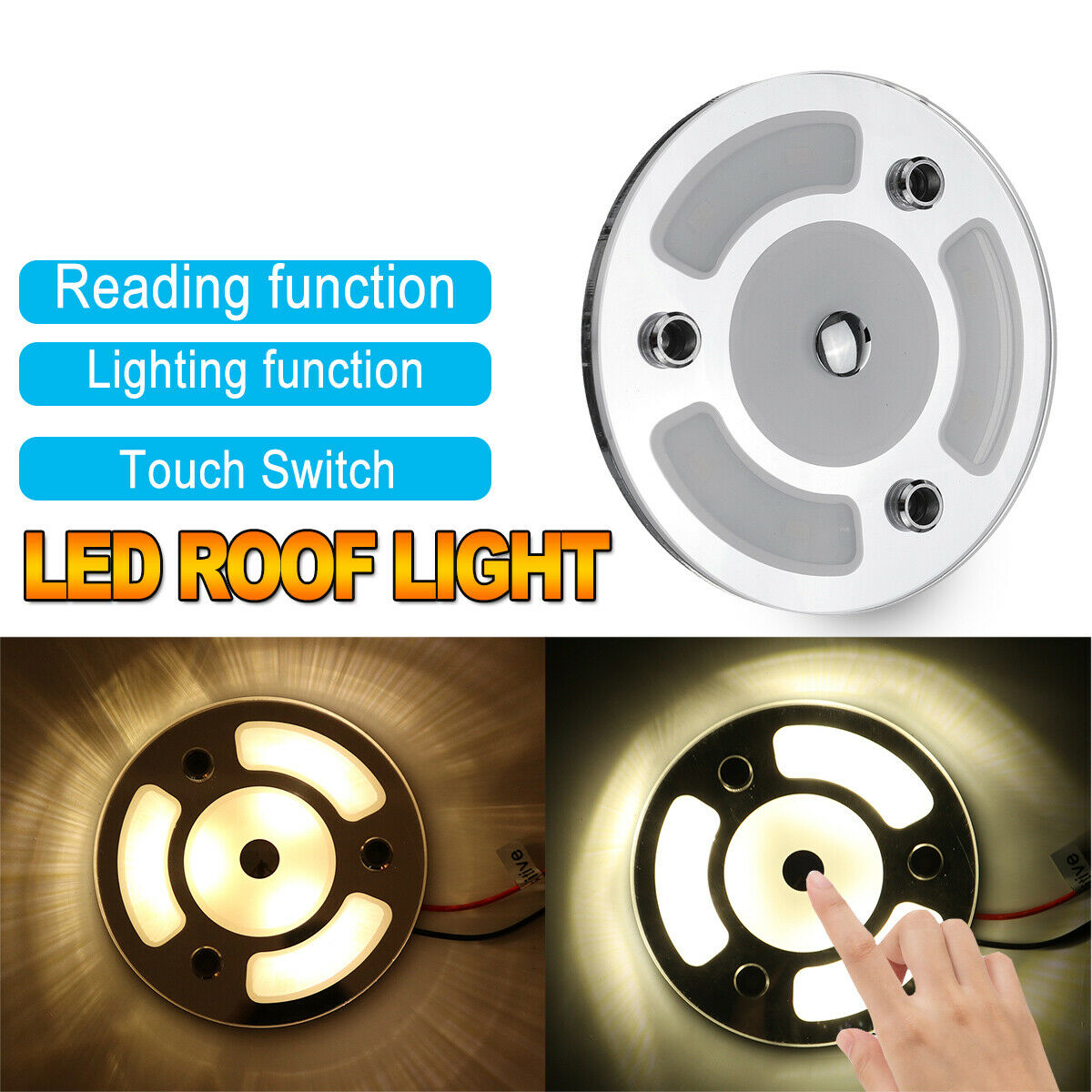3W LED Car Roof Reading Light Dimmable Day Night Touch Switch 100mm     â—