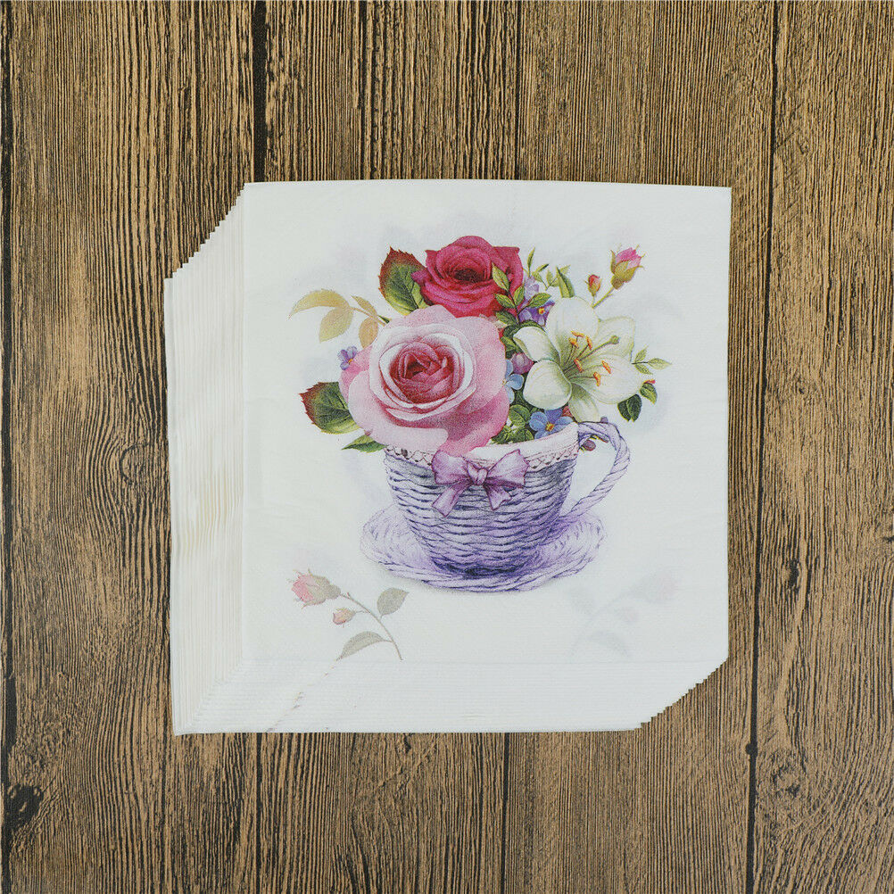 20pcs flower paper napkins food festive party tissue napkins decoupage decorDDAU