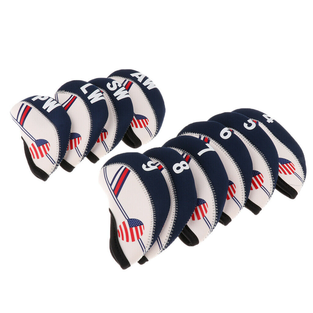 Set of 10Pcs Golf Iron Headcover Golf Club Cover Sleeve Protective Case