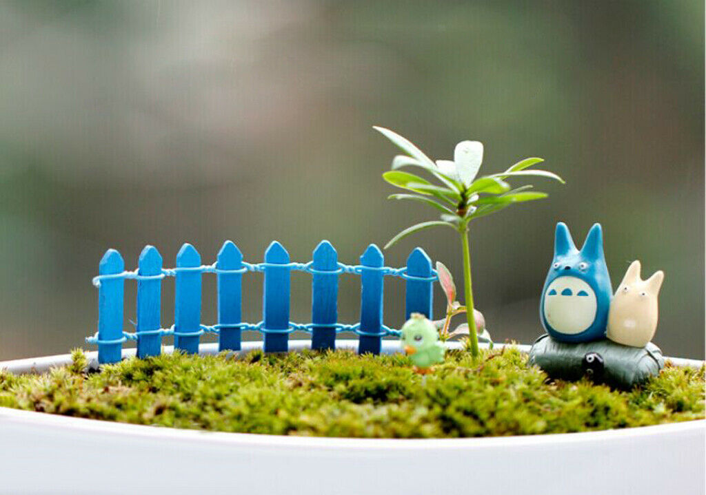 Wooden Mini Fence Moss Landscape Ornaments Accessories Garden Decor Blue