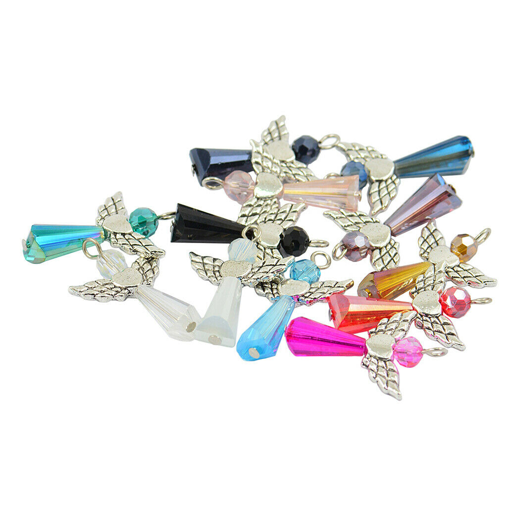 48 Angel Wings Charms Faceted Glass Beads Drop Pendants DIY Jewelry Findings