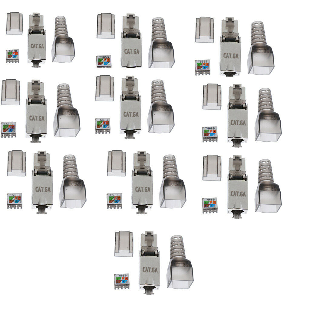10 Pieces Crimp Plug RJ45 Cat6a Shielded Plug 8p8c for STP Ethernet Cable
