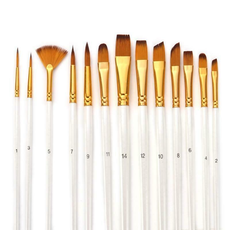 13pcs Nylon Hair Wooden Handle Watercolor Paint Brush Pen Oil Acrylic Painting