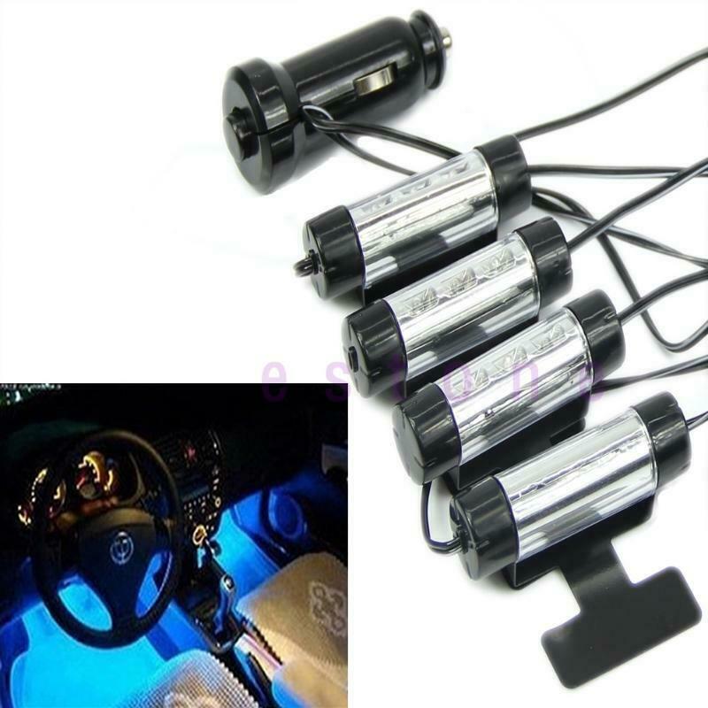 4x 12V 3LED Car Charge 4 in1 Atmosphere Light Lamp Blue Glow Car Interior Decor