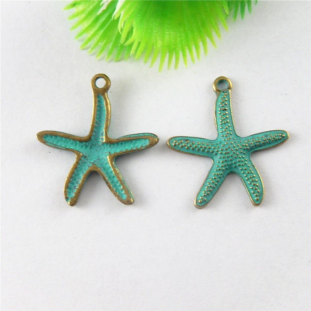 20pcs Antiqued Bronze Alloy Starfish Look Pendant Charms Jewelry Accessory Craft
