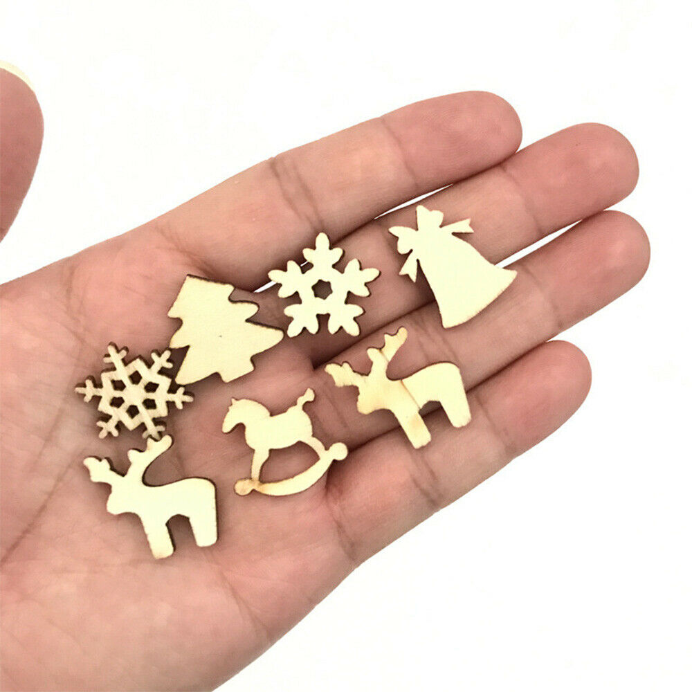 100pcs Christmas Mini Wooden Snowflake Xams Tree Deer Trojan Hanging Ornaments