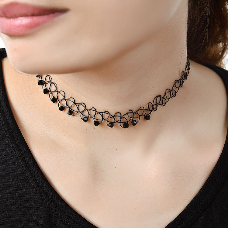 Tattoo Choker Stretch Necklace Black Cord Retro Henna Elastic Boho Gothic 90s