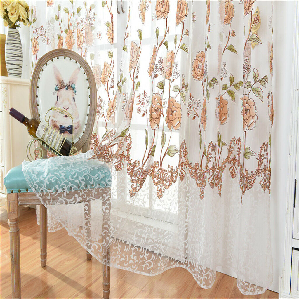 Offset Printed Voile Slot Top Panel Tulle Window Blinds Yellow-100x270cm