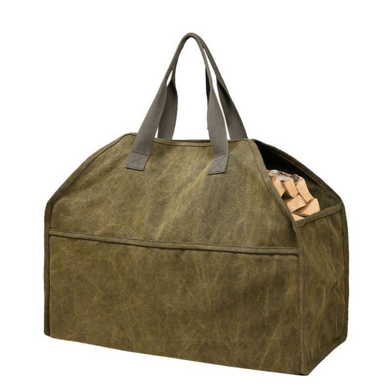 Log Storage Holder Carrier Canvas Firewood Bag Durable Fire Wood Tote Organizer
