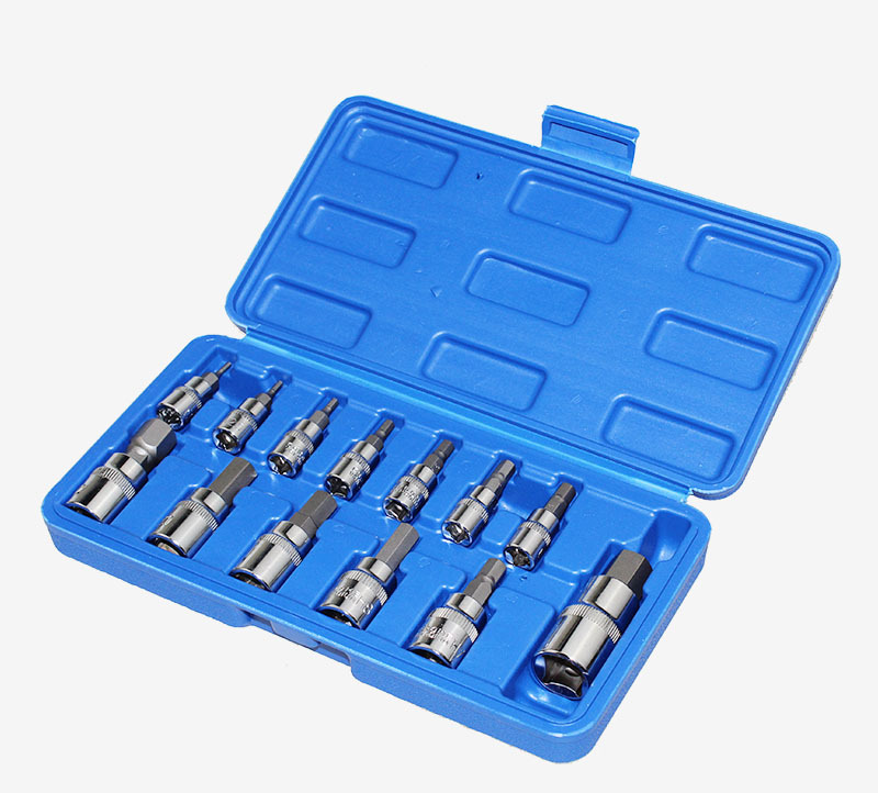 13 Pcs Hexagonal Socket 1/4 3/8 1/2 Head Mirror Chrome Vanadium Steel Socket