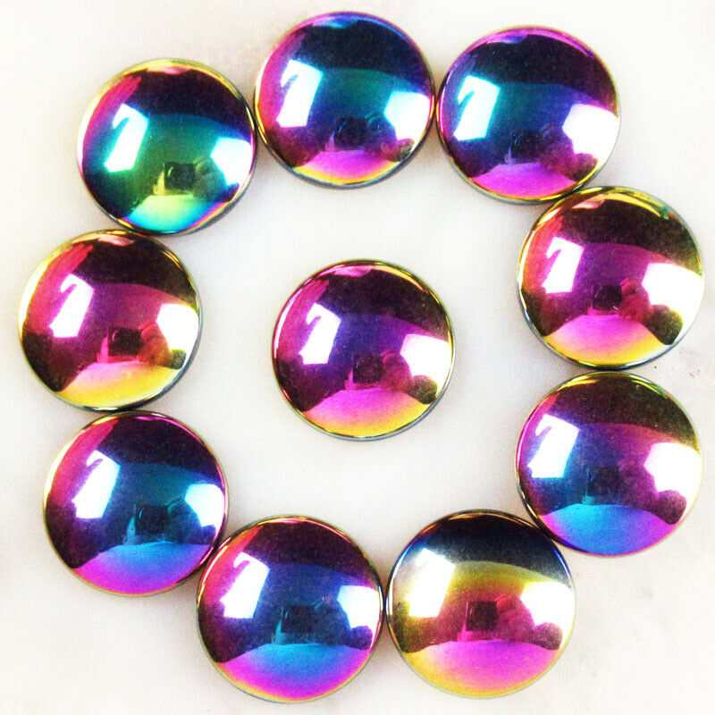 20Pcs 10x3mm Colorful Rainbow Hematite Round CAB CABOCHON A-546TS