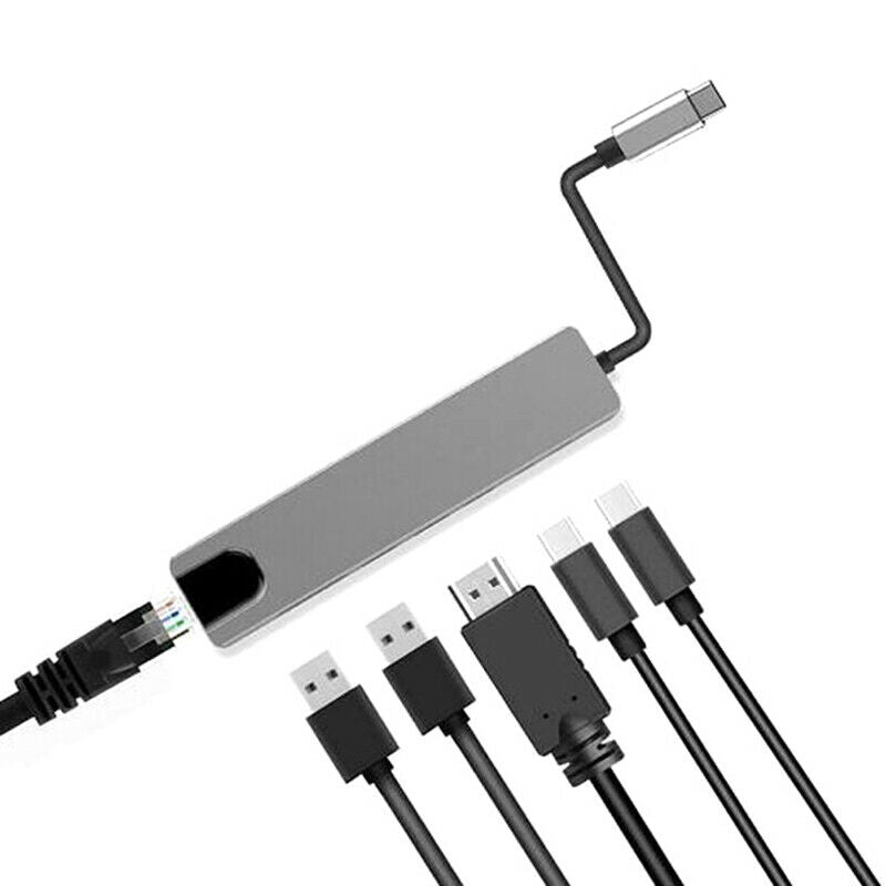 6 in 1 USB Hub Type C to Multi USB 3.0 HDMI 1000Mbps RJ45 Adapter Splitter G TL