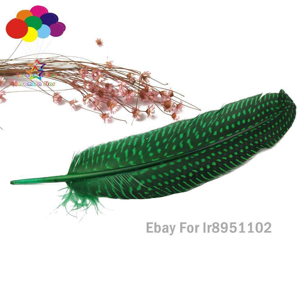 Dyed Grass green 15~20cm Length 100pcs/lot Polka Dot Guinea Fowl Wing Feathers