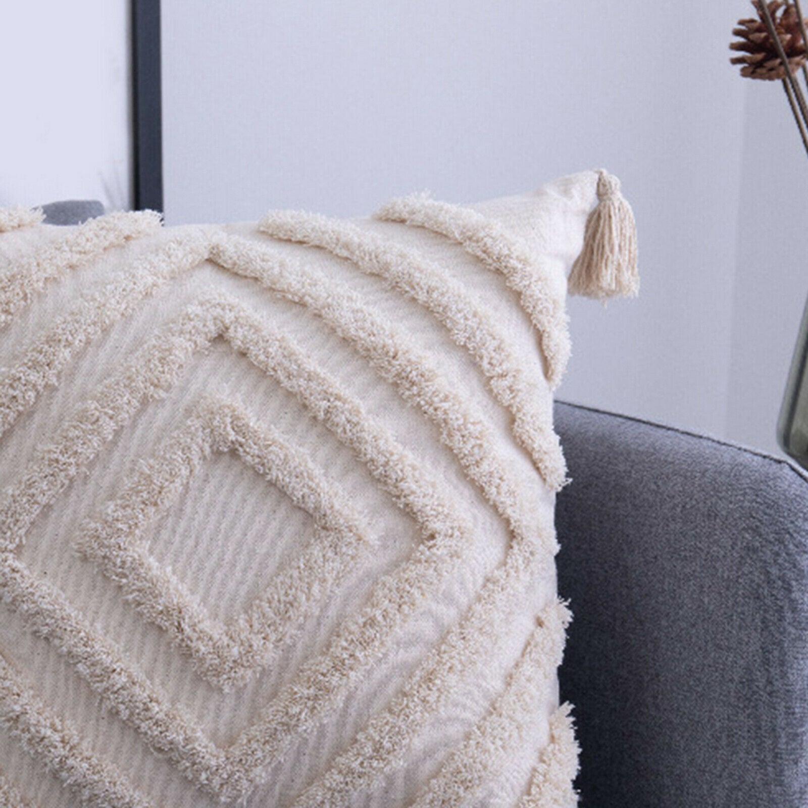 2Pcs Throw Pillow Covers Woven Tufted Pillowcases Accent for Farmhouse