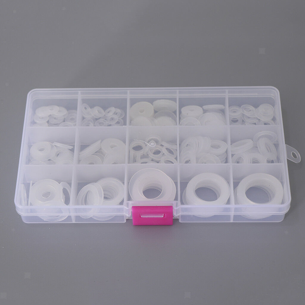 250Pcs [15-SIZE] White Nylon Insulating Flat Washers Gaskets Assortment Set