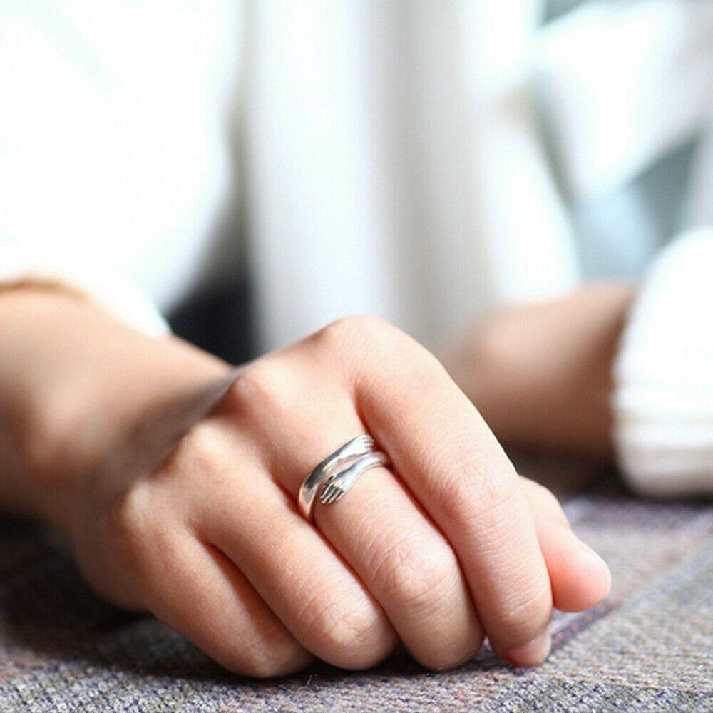 Hug Shape Engagement Ring Jewelry Xmas Gift Adjustable For Lover Couple Friends