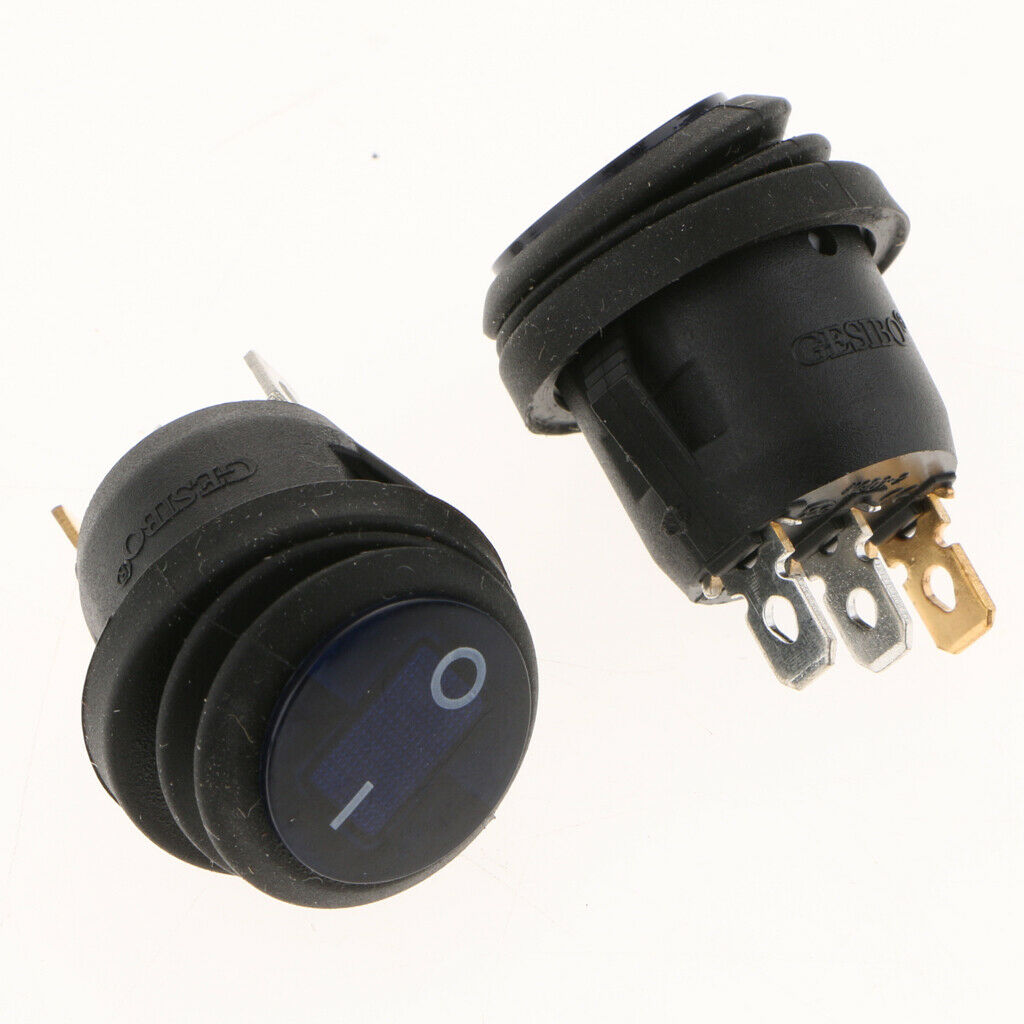 3 pieces Waterproof Round Illuminated Rocker Switch, ON-OFF Action, Blue LED ,