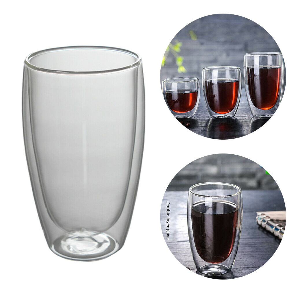 Small Transparent Glass Coffee Mugs Double Walled Drink Mugs 450ml Hot Cups
