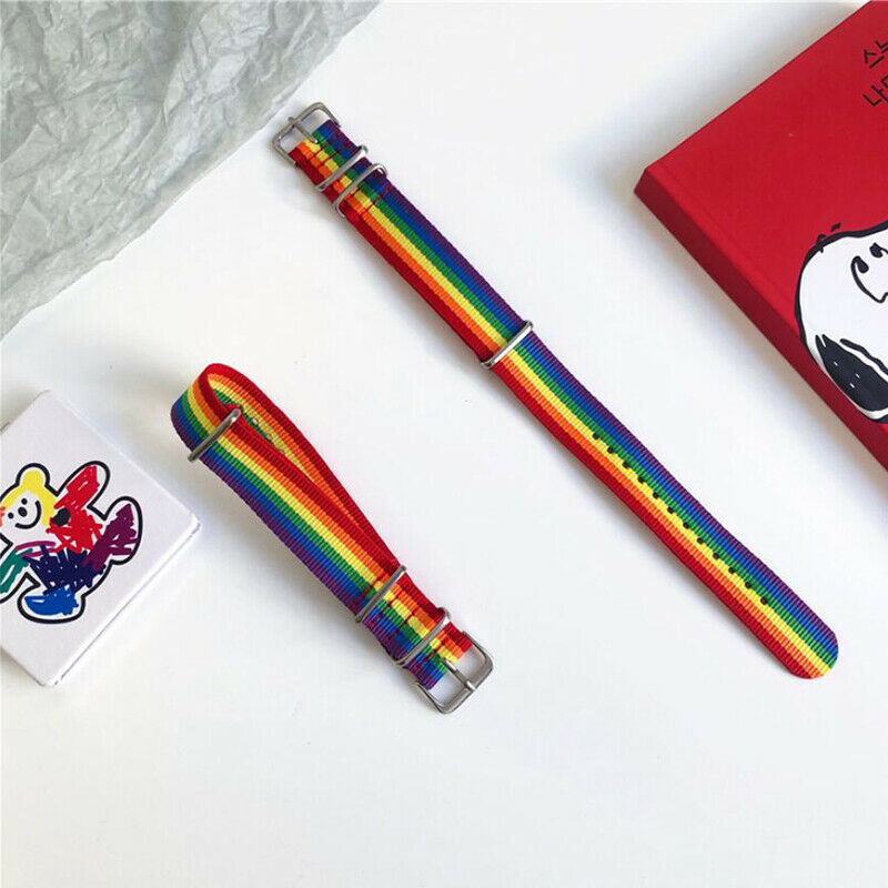 Hip Hop Rainbow Nylon Canvas Couple Bracelet Watch Band Strap Bangle Jewe.l8