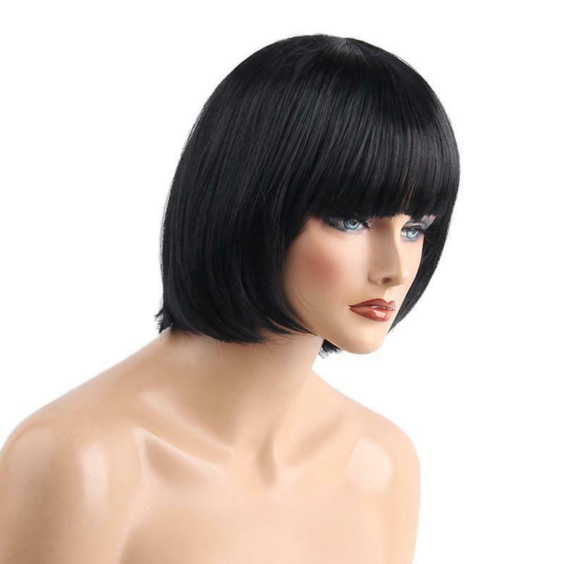 Synthetic Wigs for Women,Natural Straight Hair Black Wig with Bangs