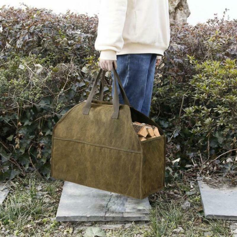 Log Storage Holder Carrier Canvas Firewood Bag Durable Fire Wood Tote Organizer