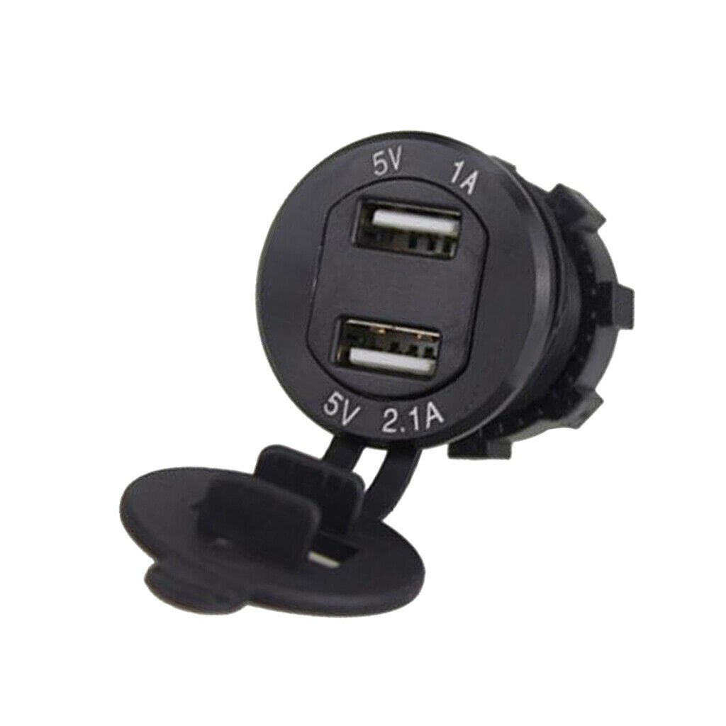 Car Motorcycle 5V 2.1A+1A Dual USB Power Chargers w/ Red LED Voltmeter Black