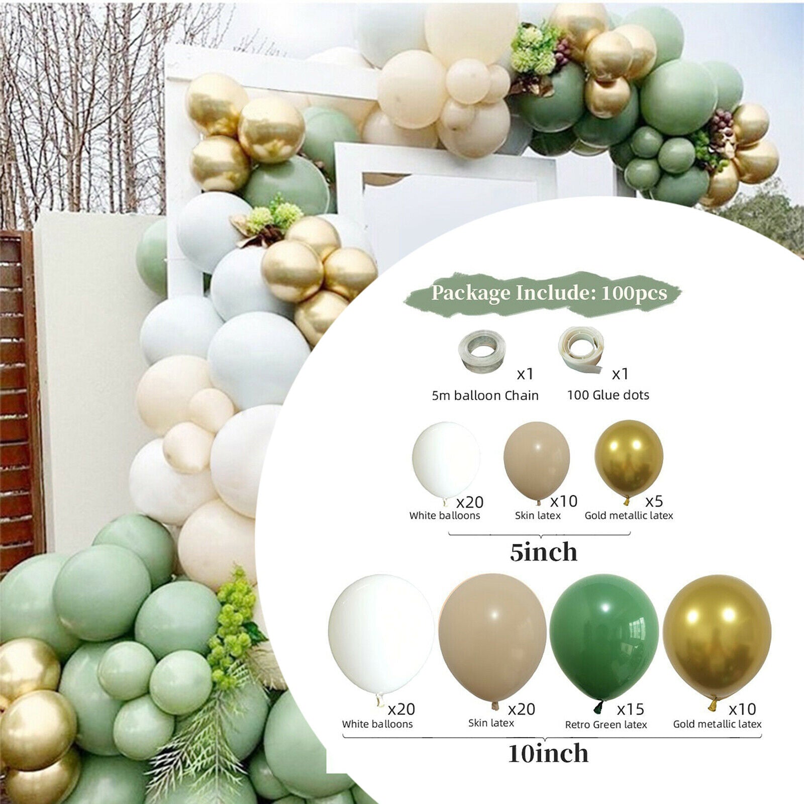Retro Green Balloons Garland Arch Latex Balloons for Birthday Backdrop Decor