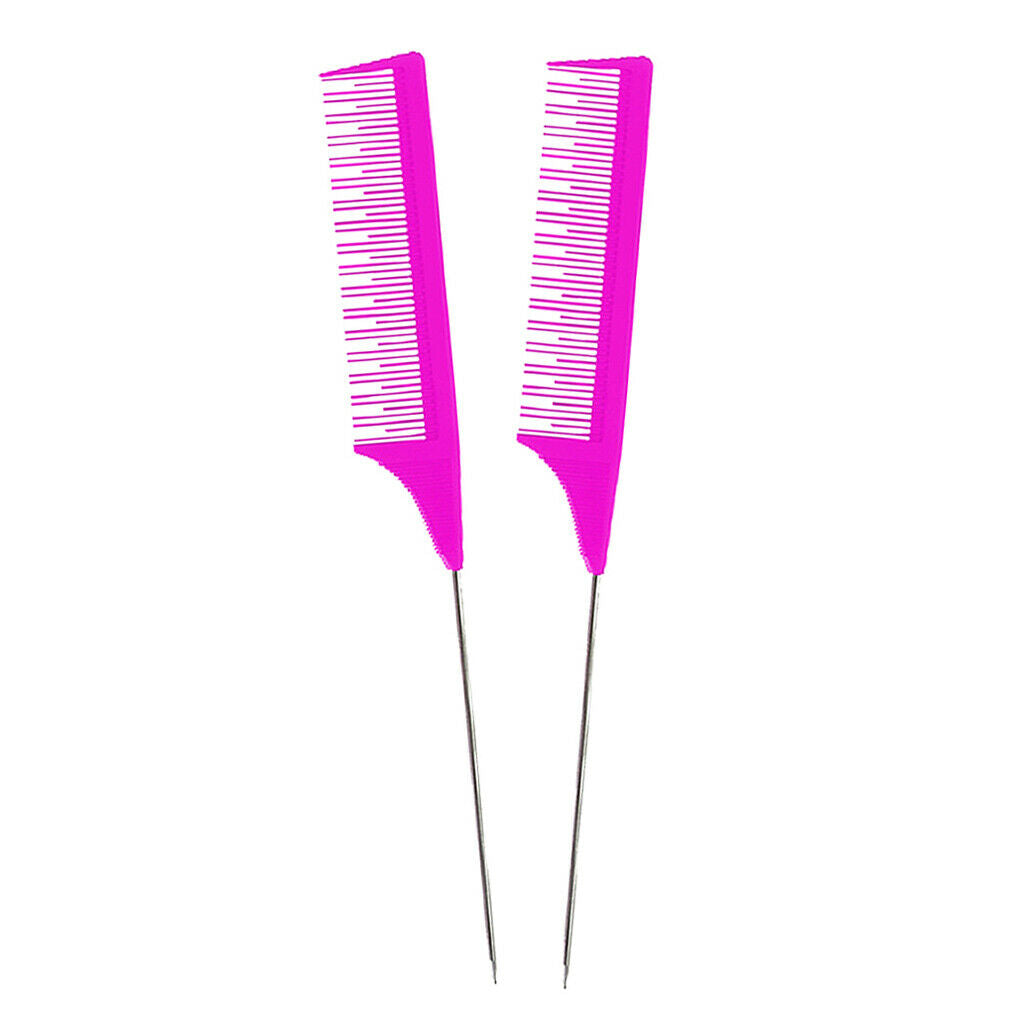 2x Barber Fine-Tooth Rat Tail Comb for Hair Dyeing Styling Detangling Purple