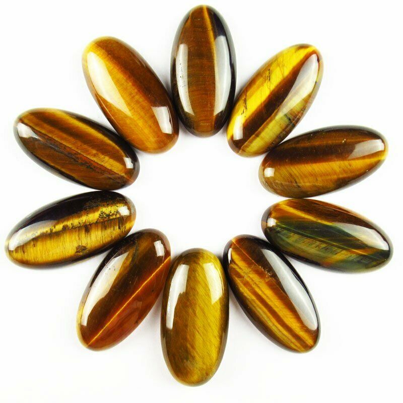 8pcs 30x15x6mm Natural Yellow Tiger Eye Gem 33g Oval Cab Cabochon A-309JM
