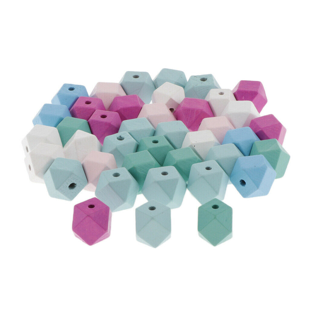 40x Wooden Spacer Beads Painted Wooden Octagon Charms DIY Findings Crafts